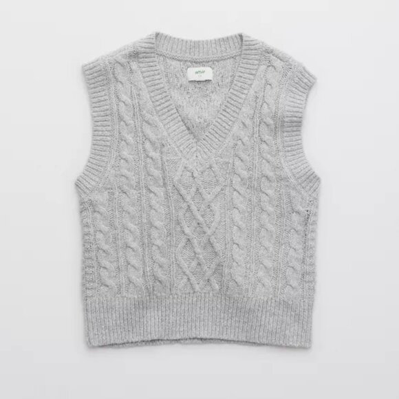 BOGO Aerie Cableknit Sweater Vest Medium Heather Gray Size XL - Picture 1 of 6